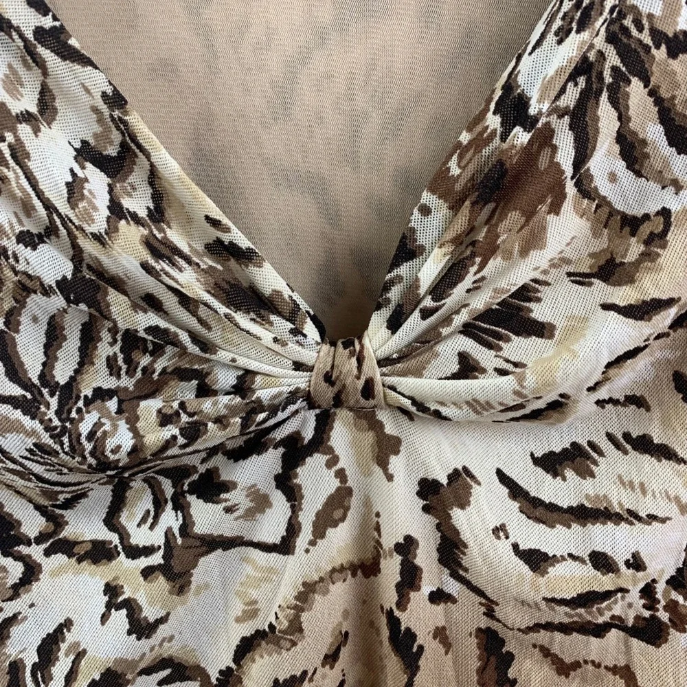 Dana Buchman Womens‎ S V-Neck Knot Front Shirt Tank Animal Floral Print Top Y2K